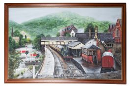 Carl Henderson (British, 20th Century) Llangollen station Oil on canvas 90 x 143.