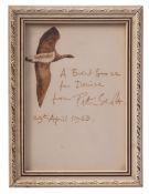 Sir Peter Scott signed card and sketch ' A Brent Goose for Denise from Peter Scott,