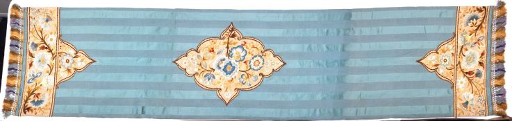 A late Victorian fine silk embroidered table runner,