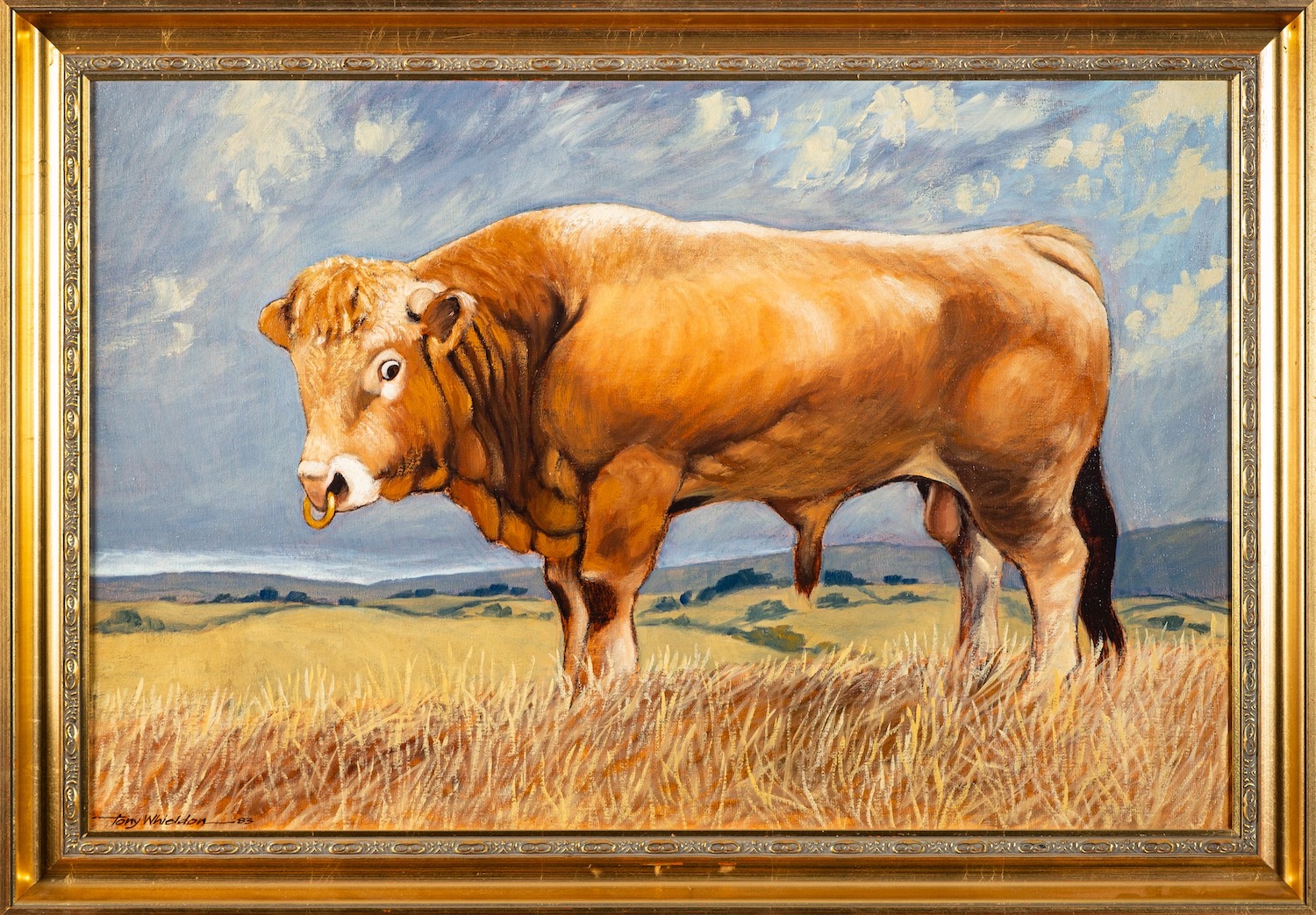 Tony Whieldon (British, 20th Century) Aquitaine Bull Oil on canvas 49.5 x 79. - Image 2 of 2