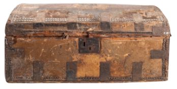 A George III horse hide covered domed top coaching trunk,