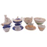 A mixed lot of 19th century English porcelain including a blue and gilt sucrier and cover,