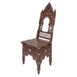 A Levantine carved hardwood and mother-of-pearl inlaid side chair,