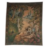 Two painted fabric wall hangings in the manner of Verdure tapestries,