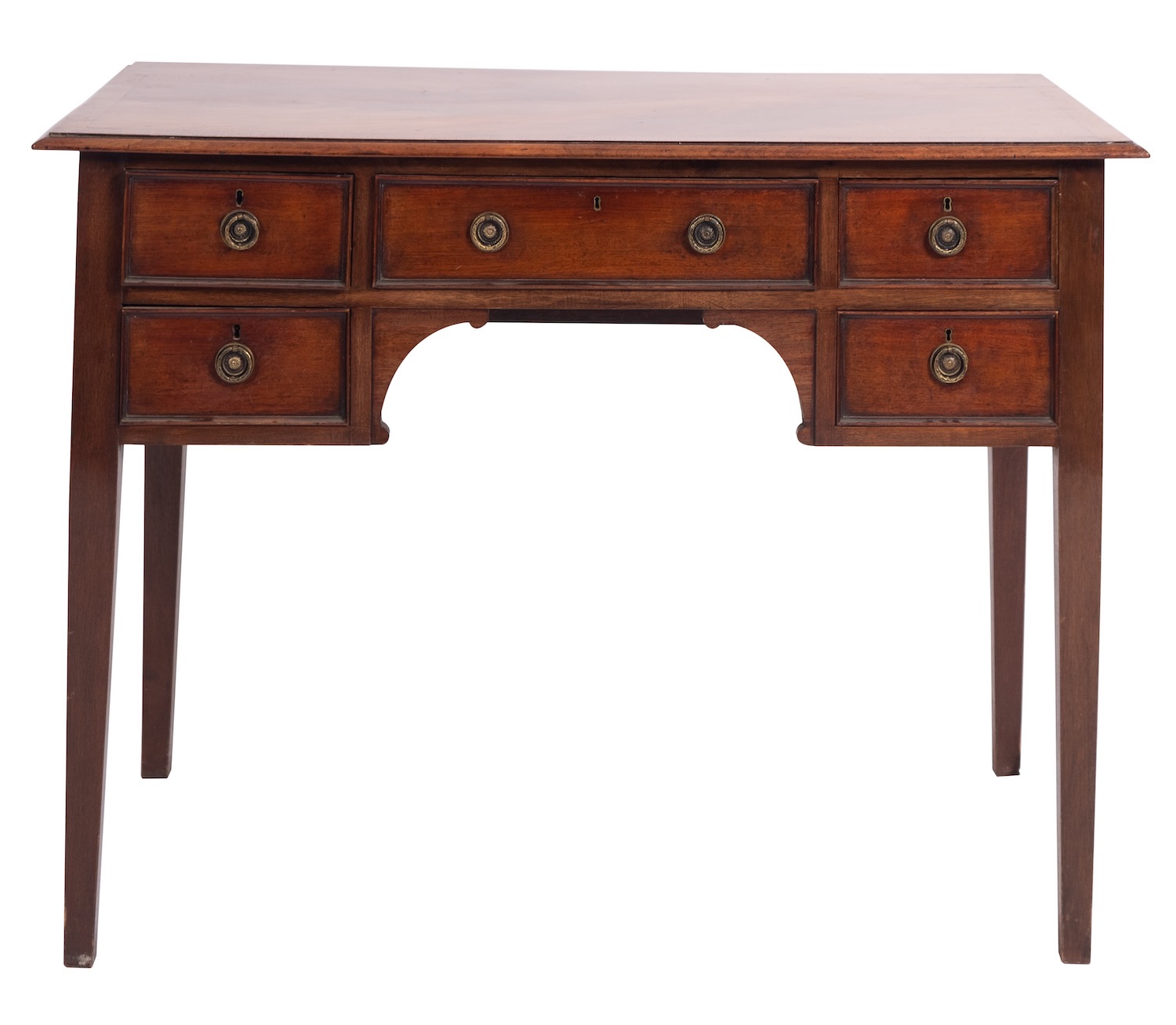 A mahogany and crossbanded writing table in George III style; early 20th century;