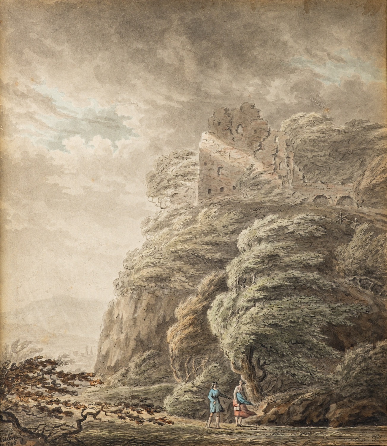 Adrian Jacob Van Dielen (Dutch, 1772-1812) Figures in a stormy upland landscape, - Image 2 of 3