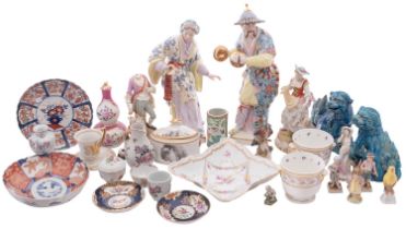 A large mixed lot of ceramics including a Meissen-style double gourd vase and cover ;