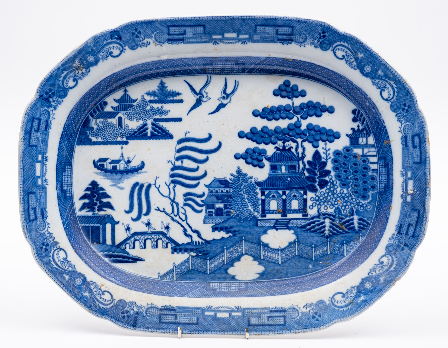 Six various 19th Century blue and white glazed meat plates; - Image 6 of 6