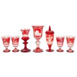 A group of Bohemian ruby flashed glass,