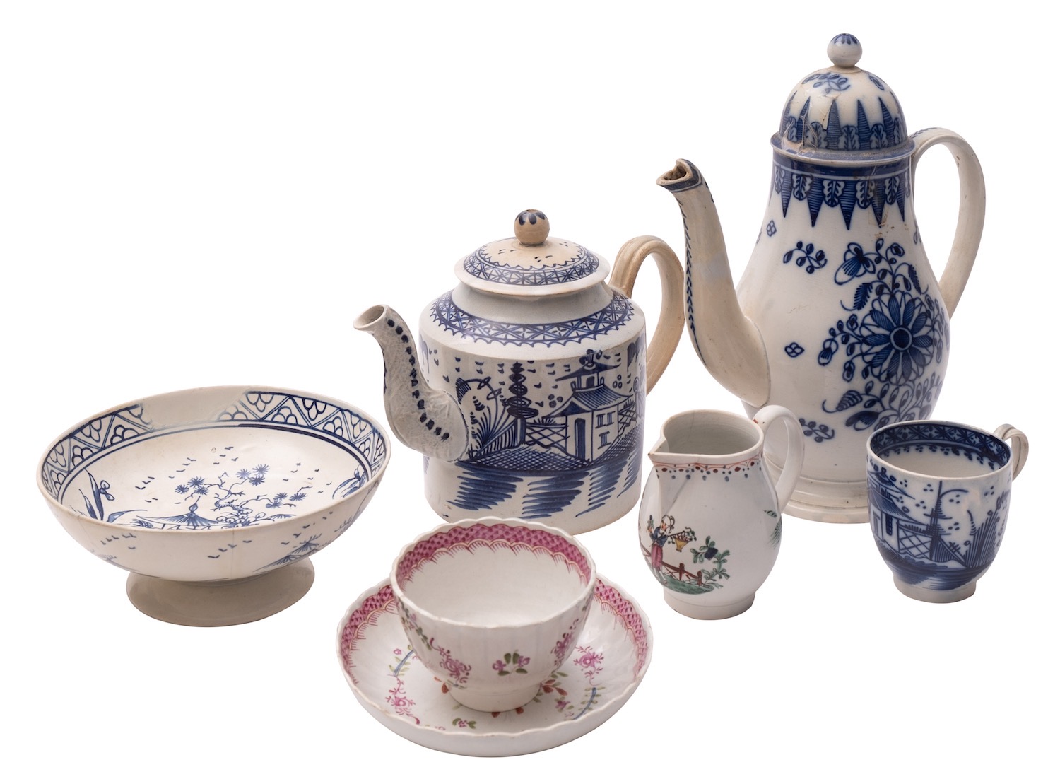 A mixed lot of late 18th/early 19th century English pearlware including a coffee pot and cover;