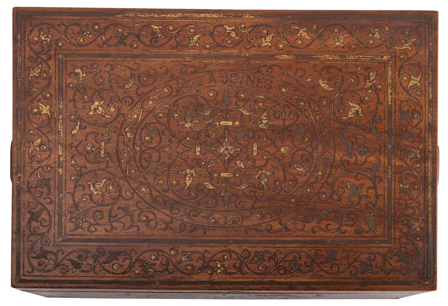 An Anglo-Indian hardwood and brass inlaid workbox, - Image 2 of 3