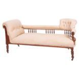 An Edwardian walnut and button upholstered chaise longue, early 20th century; with outscrolled end,
