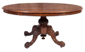 A Victorian rosewood oval centre table,