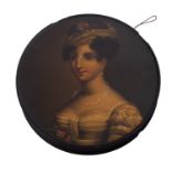 A German painted and lacquered papier-mâché snuff box, La Belle Sicilenne,