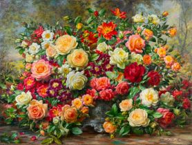 *Albert Williams (British, 1922-2010) Still life with roses in a planter,