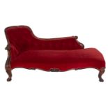 A Victorian mahogany and upholstered chaise longue,