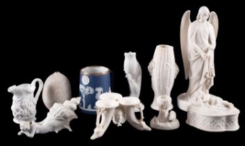 A mixed lot of 19th/20th century Parian and other ceramics including a Minton figure 'Angel at
