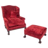 A carved and stained wood and red velvet upholstered duchess brisée,