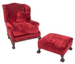 A carved and stained wood and red velvet upholstered duchess brisée,