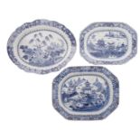 A group of three Chinese blue and white meat dishes late Qianlong/Jiaqing,
