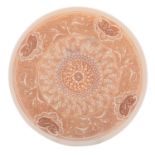 A Thomas Webb 'ivory' cameo glass plate: carved and brown patinated with bands of stylised flowers,
