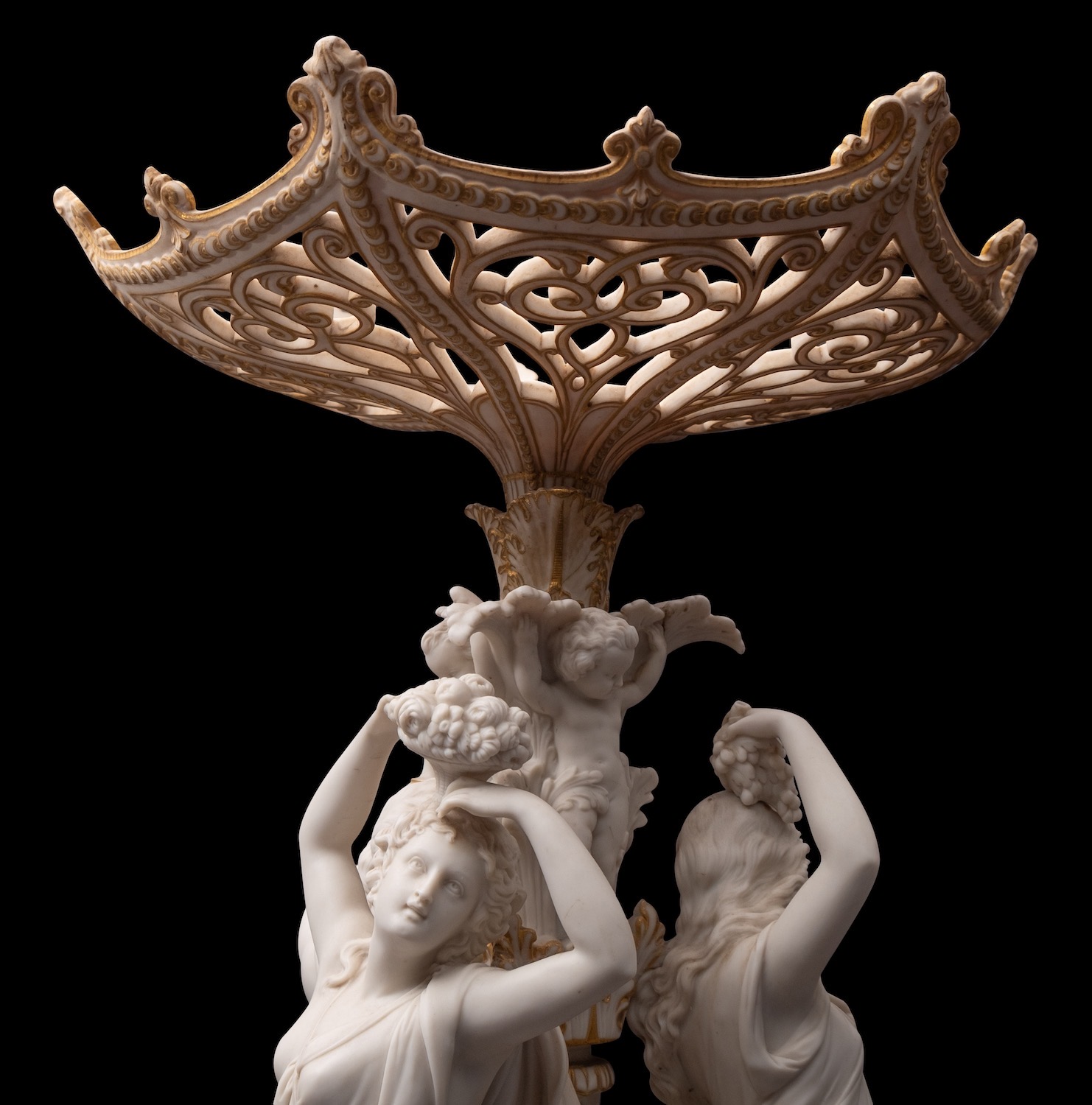 A large 19th century Parian ware centrepiece heightened in gilt, - Image 2 of 2