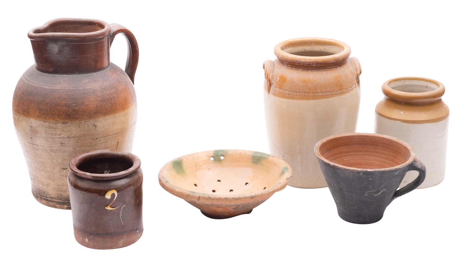 A group of ten stoneware and other earthenware pots, storage jars and a large jug some part glazed, - Image 2 of 2