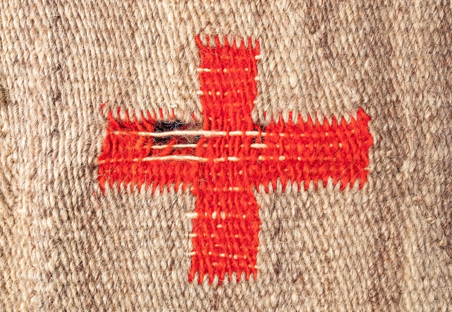 A Navajo flatweave, the beige field with a central chocolate brown and ivory lozenge medallion, - Image 7 of 10