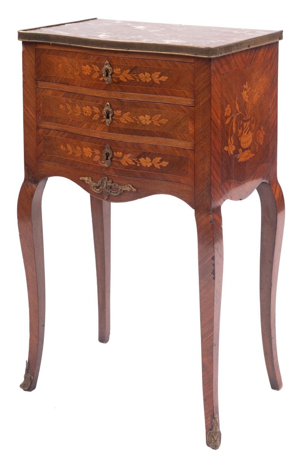 A kingwood, marquetry and marble topped petite commode in Louis XV taste, - Image 2 of 2