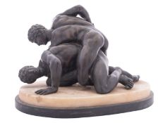 A Continental patinated bronze group of the Uffizi Wrestlers, cast after the Antique,
