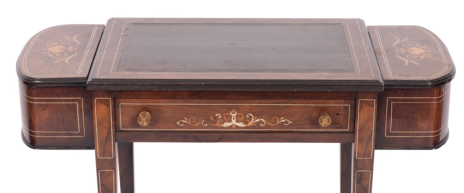 A Victorian rosewood and ivory strung writing table, - Image 2 of 2