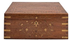 An Anglo-Indian hardwood and brass inlaid workbox,