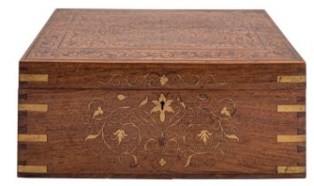 An Anglo-Indian hardwood and brass inlaid workbox,