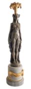 A Continental bronze and marble mounted figural candelabrum stand,