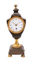 A late-Georgian French bronze and brass urn clock having an eight-day duration timepiece movement,