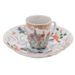 A Chinese famille verte moulded small dish and a famille rose cup,
