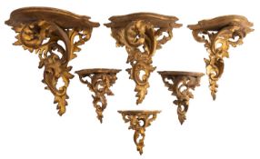 Six Italian carved and giltwood wall brackets,