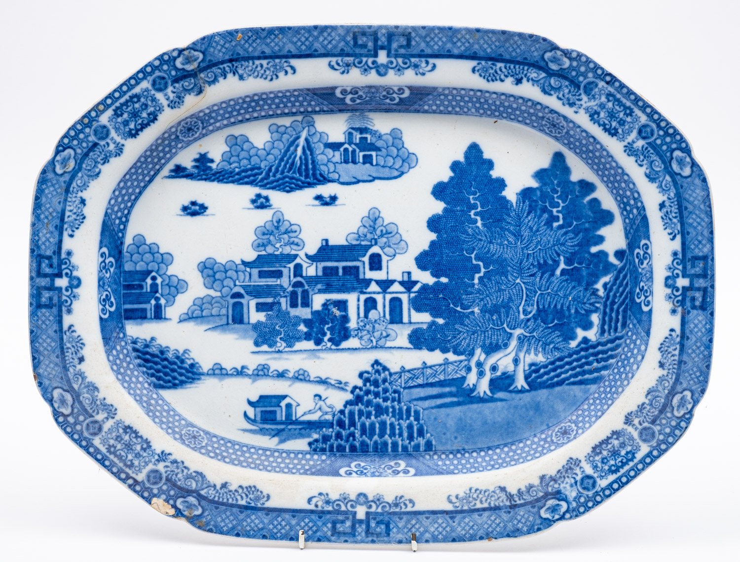 Six various 19th Century blue and white glazed meat plates; - Image 3 of 6