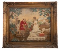 A George III silkwork picture of Rebecca at the Well, last quarter 18th century; with Rebecca,