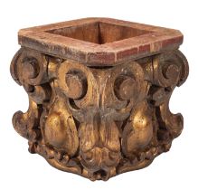 A carved and giltwood stand modelled as a column capital,