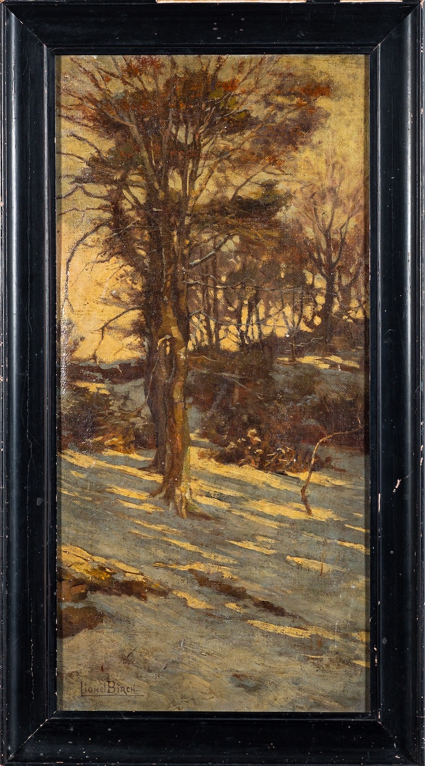 Lionel Birch (British,1858-1930) Winter scene Oil on canvas 60 x 28. - Image 2 of 3