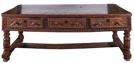An oak dresser base or preparation table,