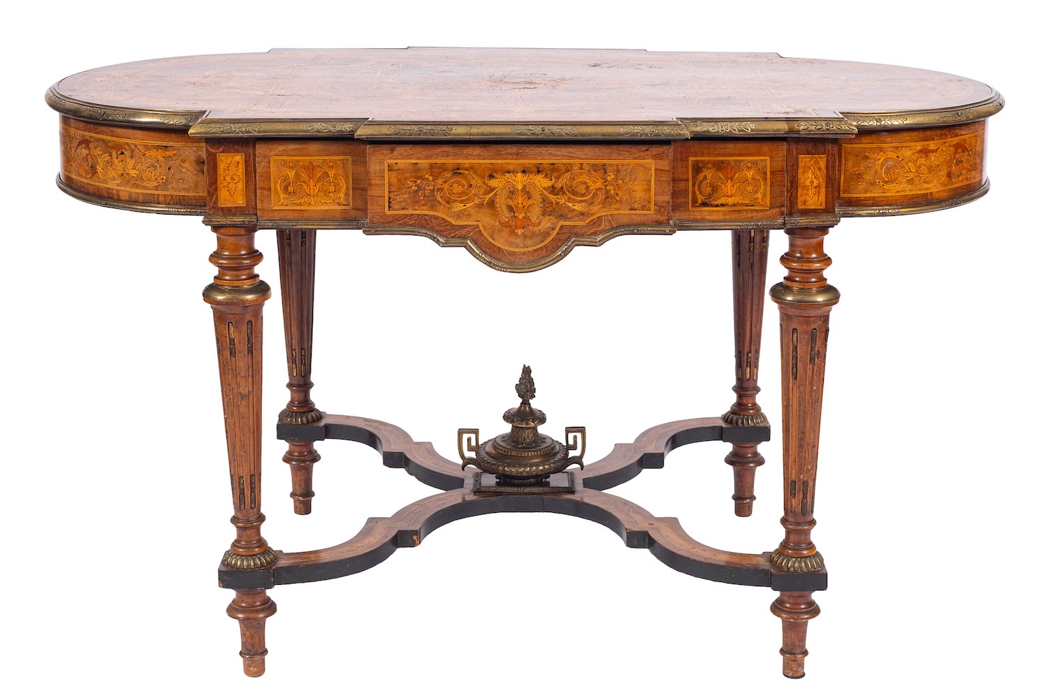 A Nepoleon III walnut, marquetry and gilt bronze mounted centre table,