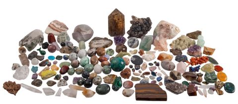 A large collection of mineral and geological specimens; including a smoky quartz obelisk,