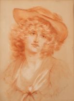 H. Christobelle Havell (British, 19th Century) Portrait of a lady with a hat Pastel 44.
