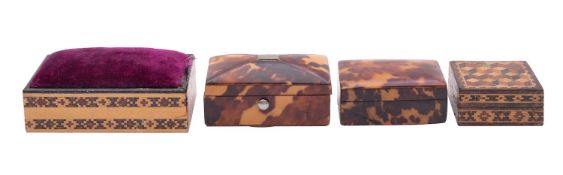 Two tortoiseshell rectangular patch boxes, 18th century; the largest 3cm high, 6cm wide, 3.