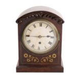 A Victorian brass inlaid inlaid mahogany bracket clock having an eight-day duration,