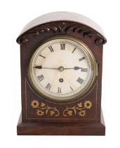 A Victorian brass inlaid inlaid mahogany bracket clock having an eight-day duration,