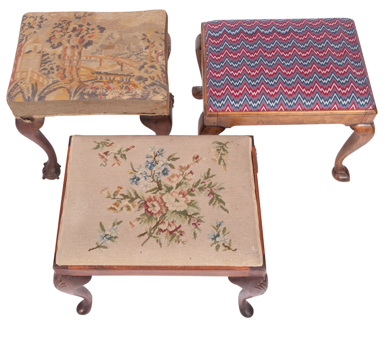 Two carved mahogany and upholstered dressing table stools in George II style, - Image 2 of 2