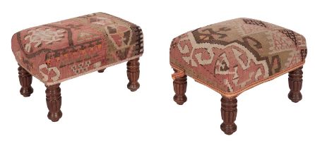A pair of Victorian mahogany and upholstered rectangular footstools,